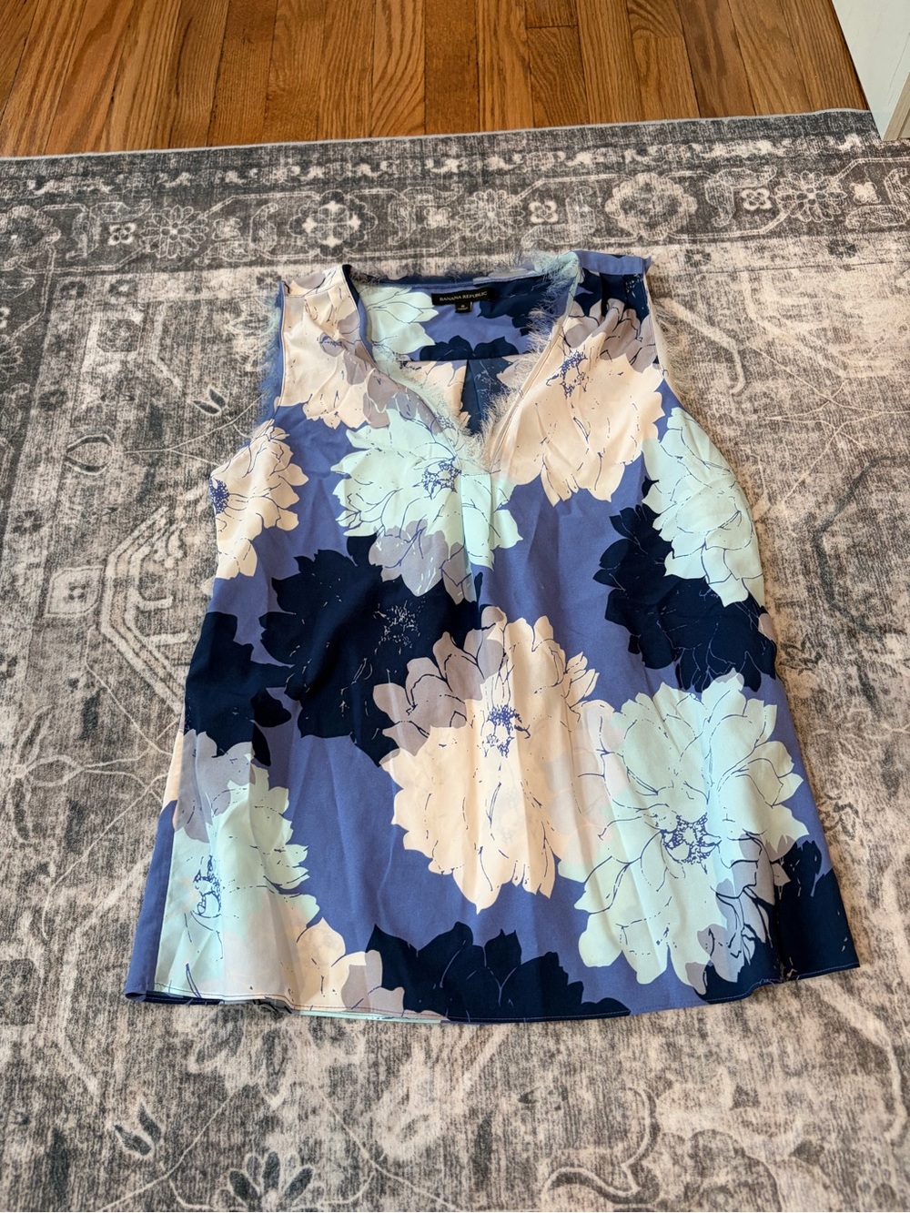 Banana Republic Navy and Light Blue Floral V-Neck Camisole